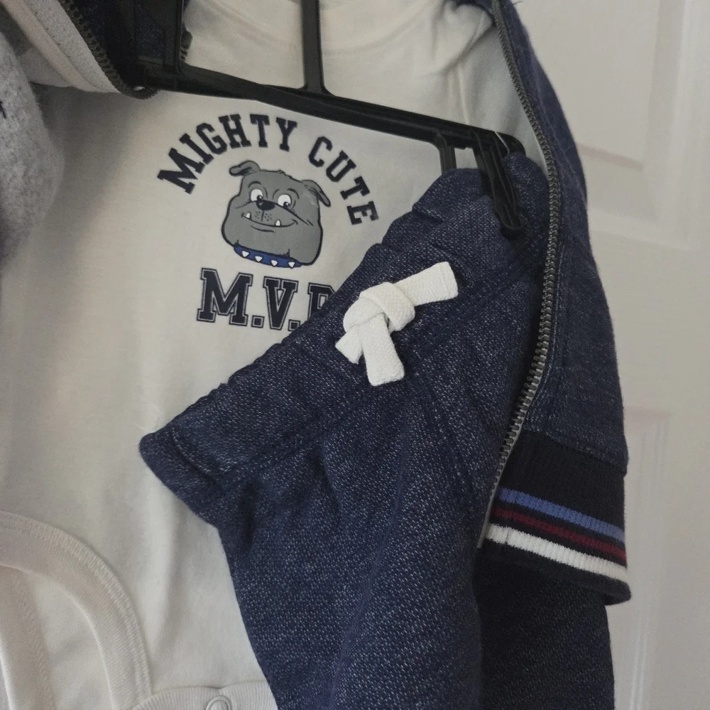 Carter's Baby 3 Month Set 3pc Hoodie, Pants, Bodysuit 'Hunk' Dog NWT Navy